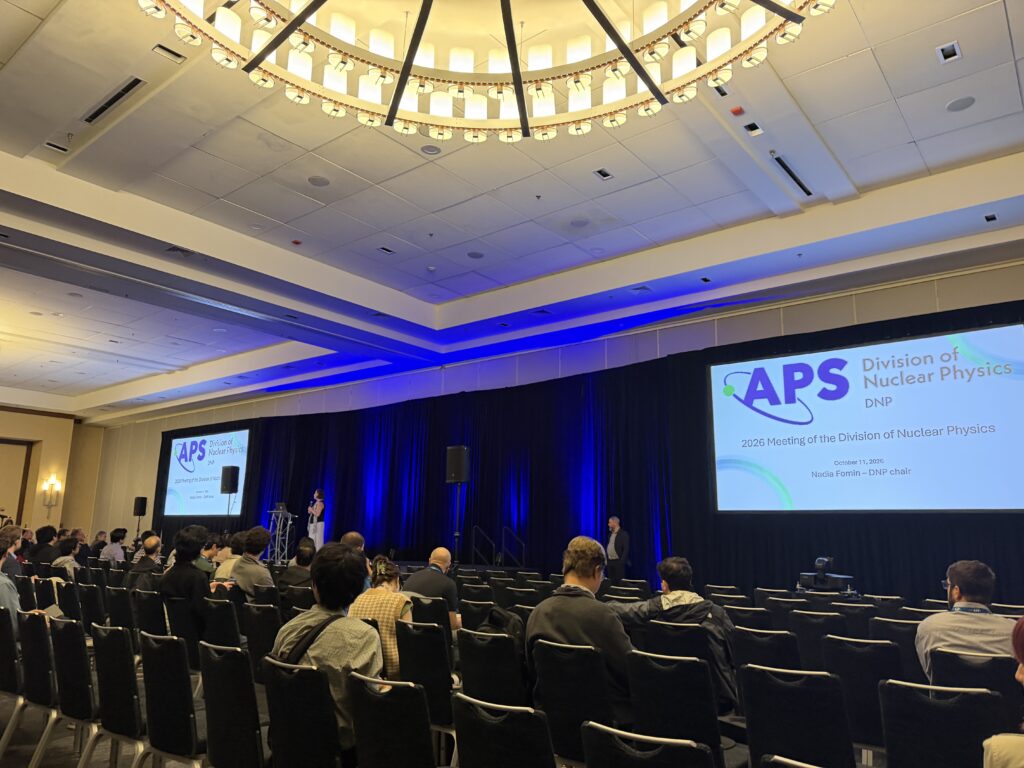 Audience and stage at the 2026 APS Division of Nuclear Physics meeting in Philadelphia.