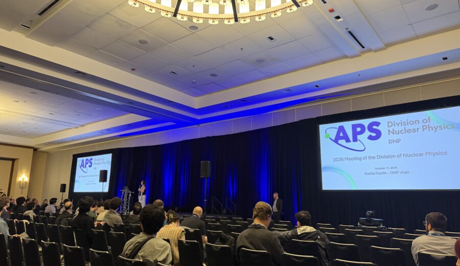 Audience and stage at the 2026 APS Division of Nuclear Physics meeting in Philadelphia.